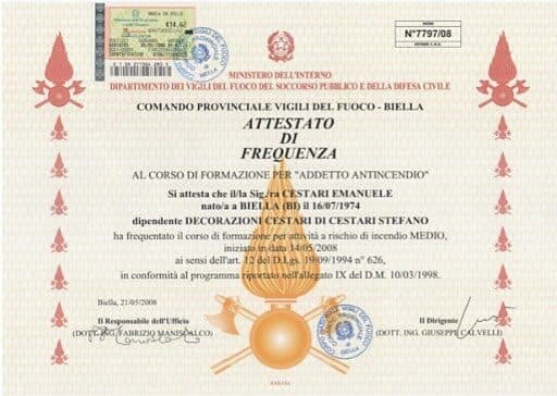 Attestato antincendio rischio medio